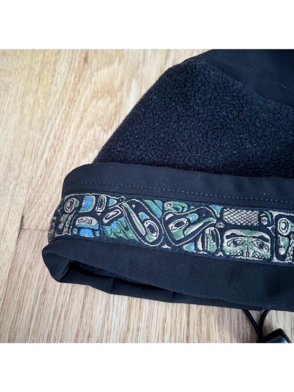 Copper River Fleece Black Totem Print Winter Toggle Hat Adult One Size - Picture 2 of 7